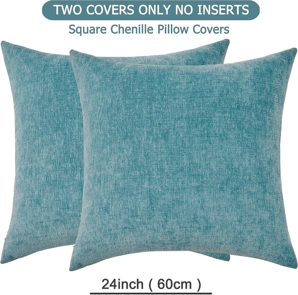 Gawamay Decorative Chenille Throw Pillow Covers 24x24 Inch Pack of 2, Soft Square Couch Pillow Cover for Sofa Cushion Living Room Bedroom S…