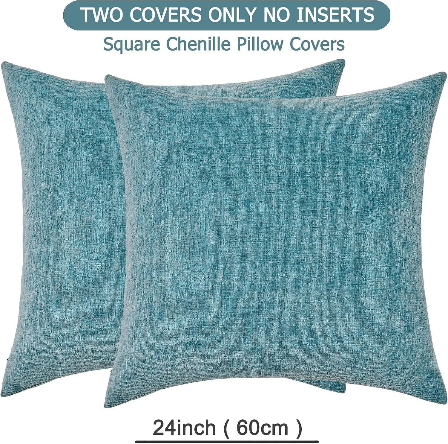 Gawamay Decorative Chenille Throw Pillow Covers 24x24 Inch Pack of 2, Soft Square Couch Pillow Cover for Sofa Cushion Living Room Bedroom S…