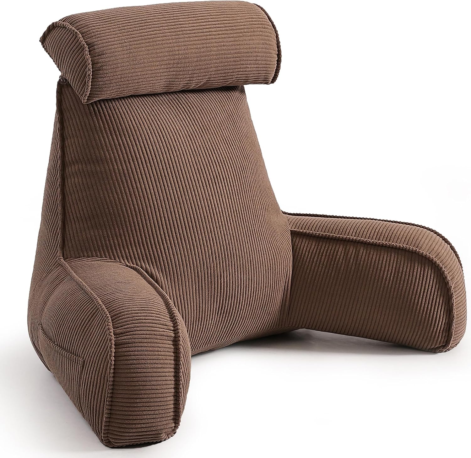 Ailuteie Reading Pillow for Sitting Up, Backrest Pillow with Arms, Corduroy Back Support Cushion with Side Pockets & Washable Cover, Bed Re…