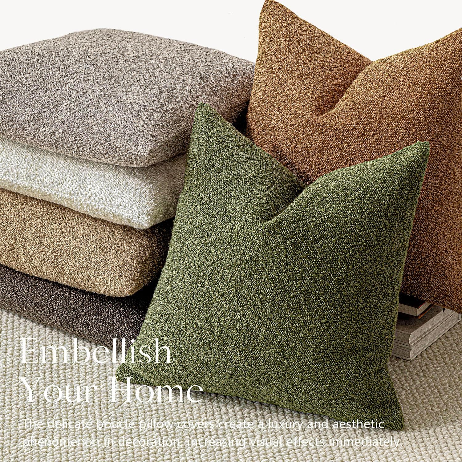 Foindtower Decorative Textured Boucle Throw Pillow Covers Accent Solid Pillow Cases Neutral Soft Cozy Couch Cushion Case for Chair Sofa…