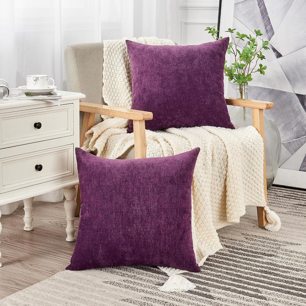 Gawamay Decorative Chenille Throw Pillow Covers 24x24 Inch Pack of 2, Soft Square Couch Pillow Cover for Sofa Cushion Living Room Bedroom S…