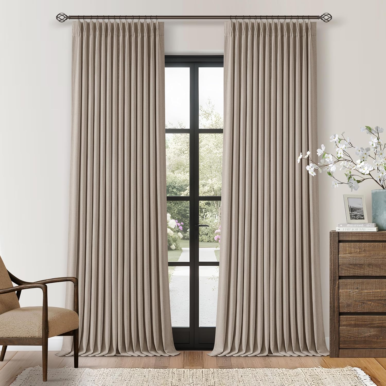 TWODRAPES 92 Inch Long Pinch Pleated Blackout Curtains for Bedroom Living Room Linen Blend 100% Blackout Sliding Door Curtains, Cozy…