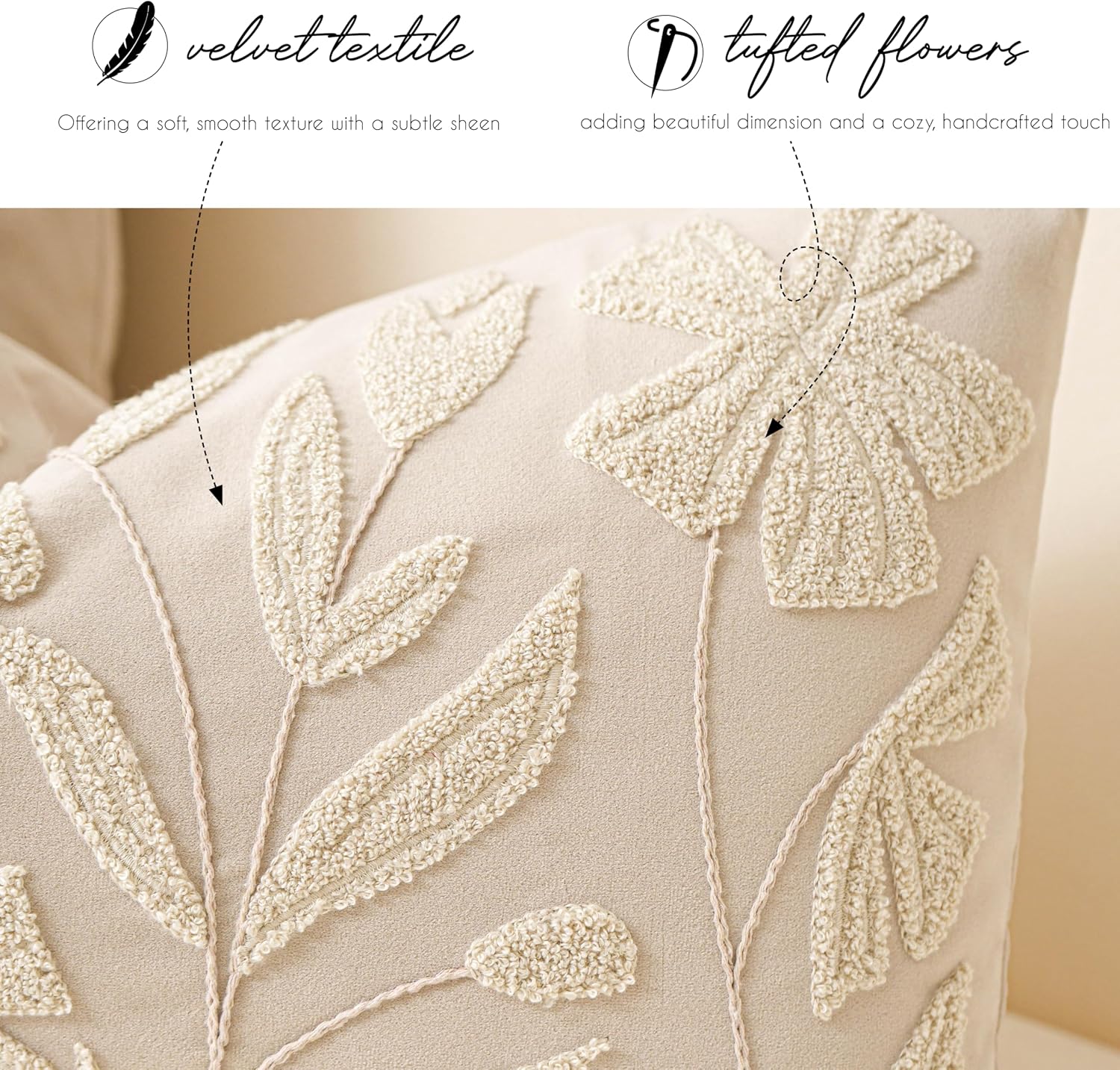 BlissBlush 14x36 Lumbar Pillow Cover for Bed, Rectangular Decorative Long Throw Pillowcase, Embroidered Farmhouse Accent Cushion, Beige…