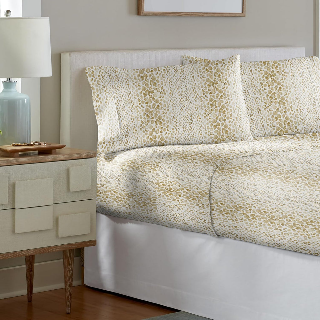 Pointehaven Modern Snake Printed Cotton Percale 4 pc Sheet Set, King