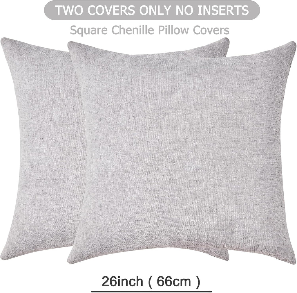 Gawamay Decorative Chenille Throw Pillow Covers 26x26 Inch Pack of 2, Soft Square Couch Pillow Cover for Sofa Cushion Living Room Bedroom O…
