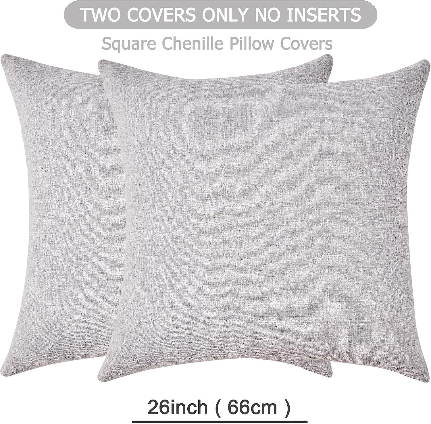 Gawamay Decorative Chenille Throw Pillow Covers 26x26 Inch Pack of 2, Soft Square Couch Pillow Cover for Sofa Cushion Living Room Bedroom O…