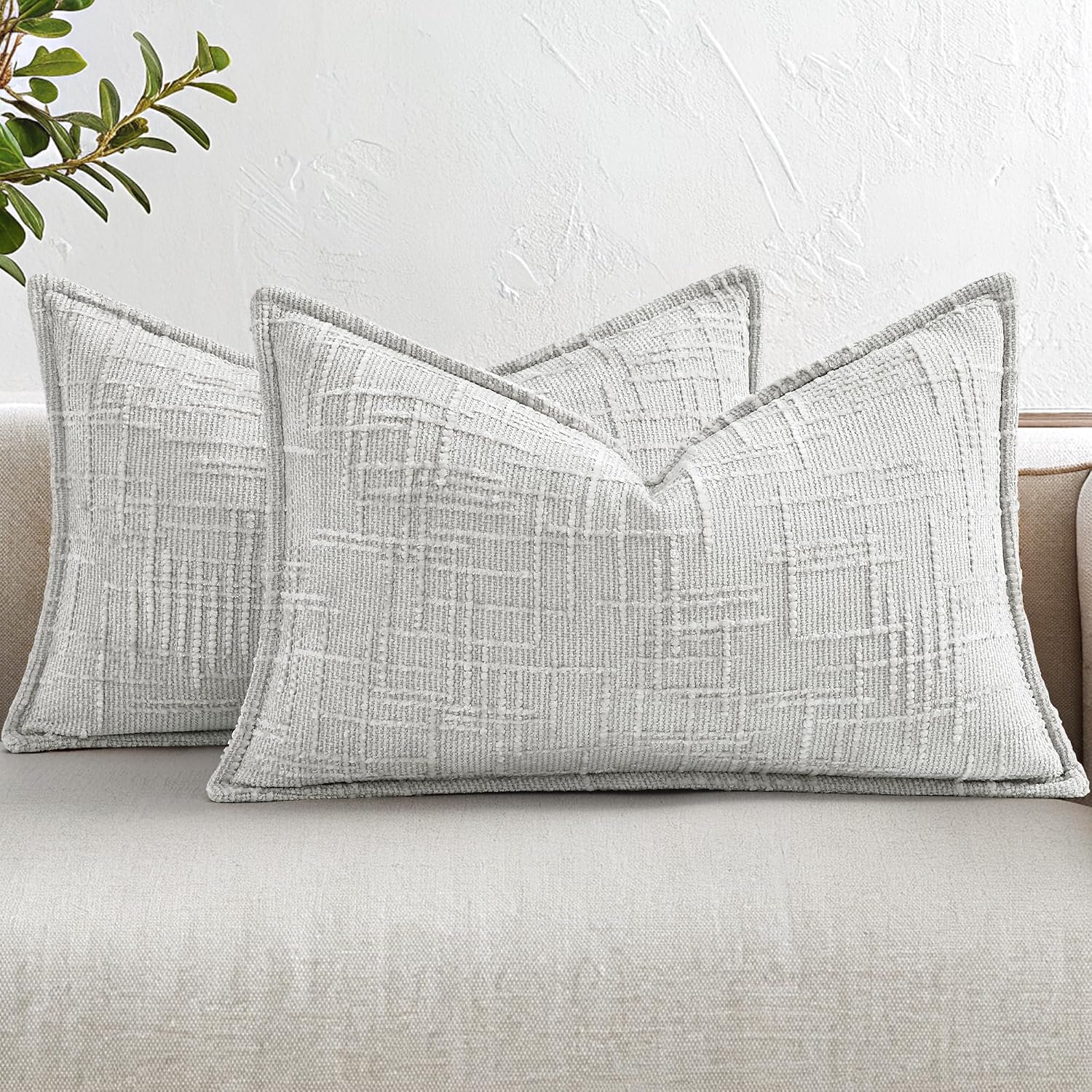 decorUhome Chenille Throw Pillow Covers 12x20 Set of 2, Soft Textured Slubby Modern Decorative Pillow Covers with Elegant Design for Couch,…