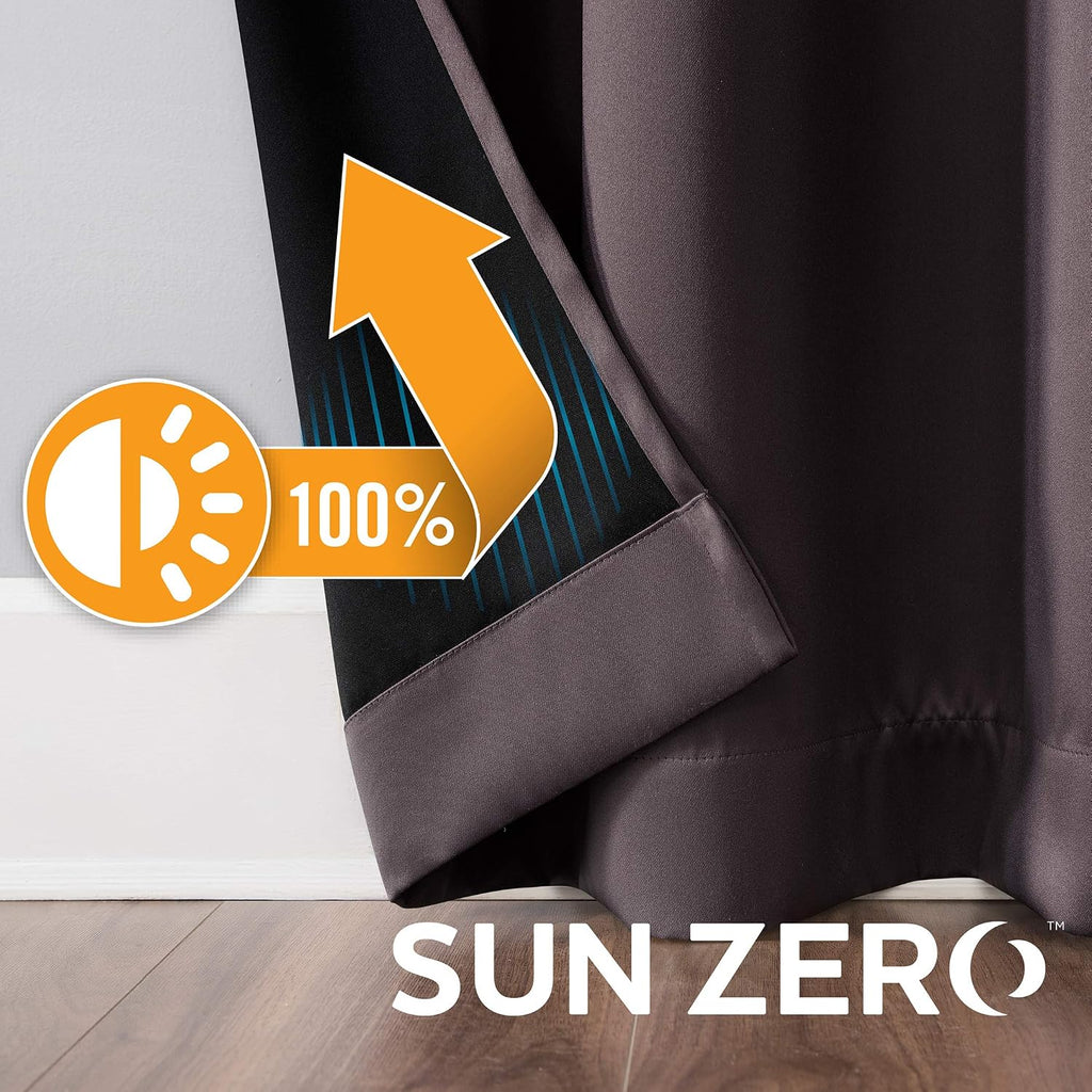Sun Zero Nordic 2-pack Theater Grade Extreme 100% Blackout Grommet Curtain Panel Pair, 52" x 96", Fig