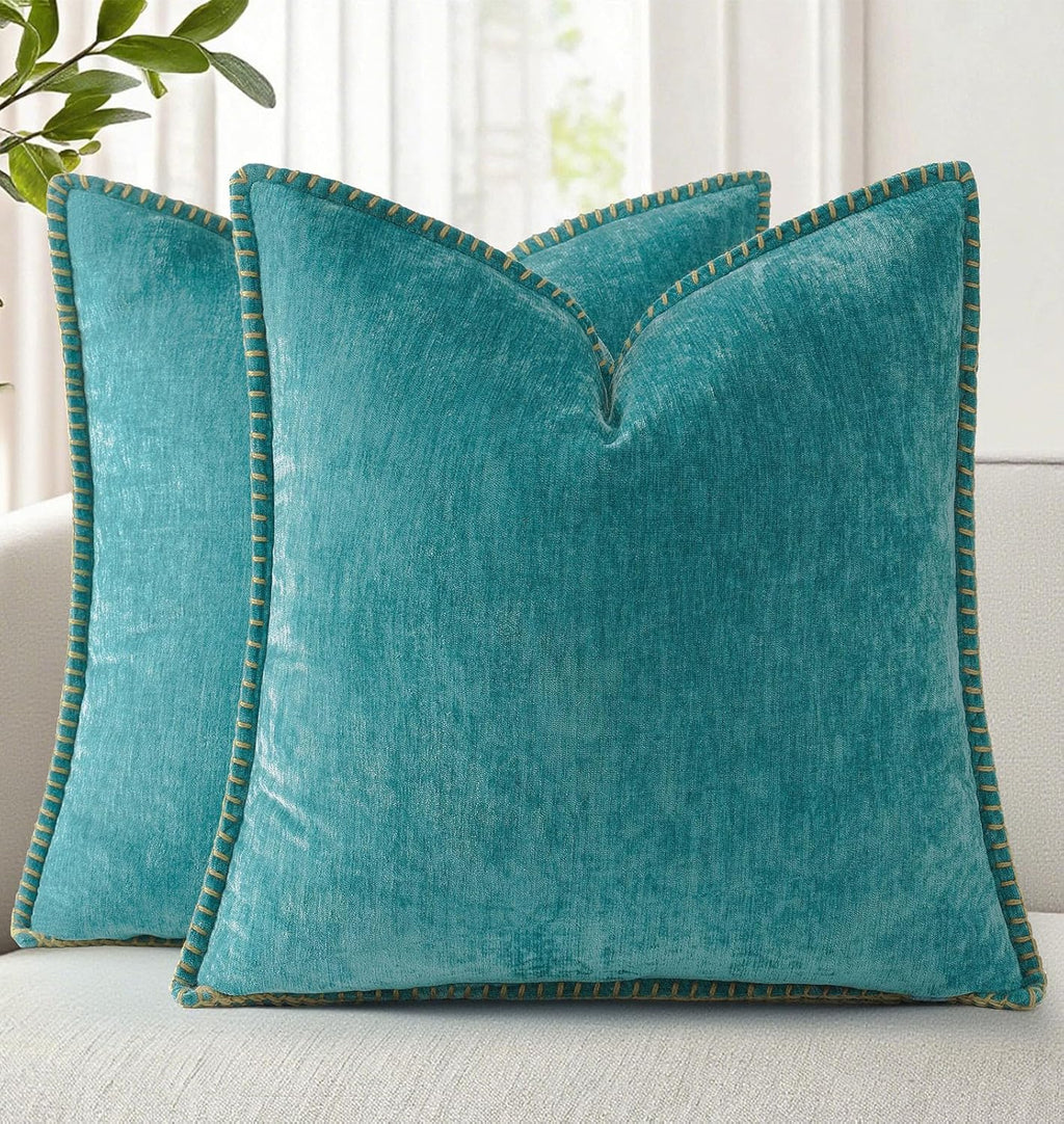 decorUhome Summer Chenille Soft Cozy Throw Pillow Covers 16x16 Set of 2, Modern Farmhouse Boho Velvet Decorative Pillow Cases with Stitched…