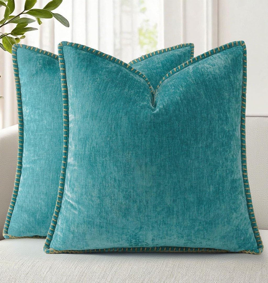 decorUhome Summer Chenille Soft Cozy Throw Pillow Covers 26x26 Set of 2, Modern Farmhouse Boho Velvet Decorative Euro Sham Pillow Cases wit…