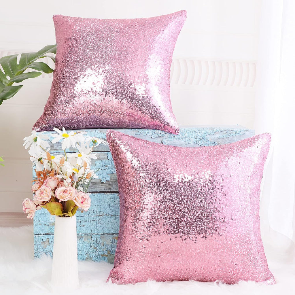 uxcell 2 Pcs Sequin Throw Pillow Covers, Shiny Sparkling Comfy Satin Cushion Covers, Decorative Pillowcases for…