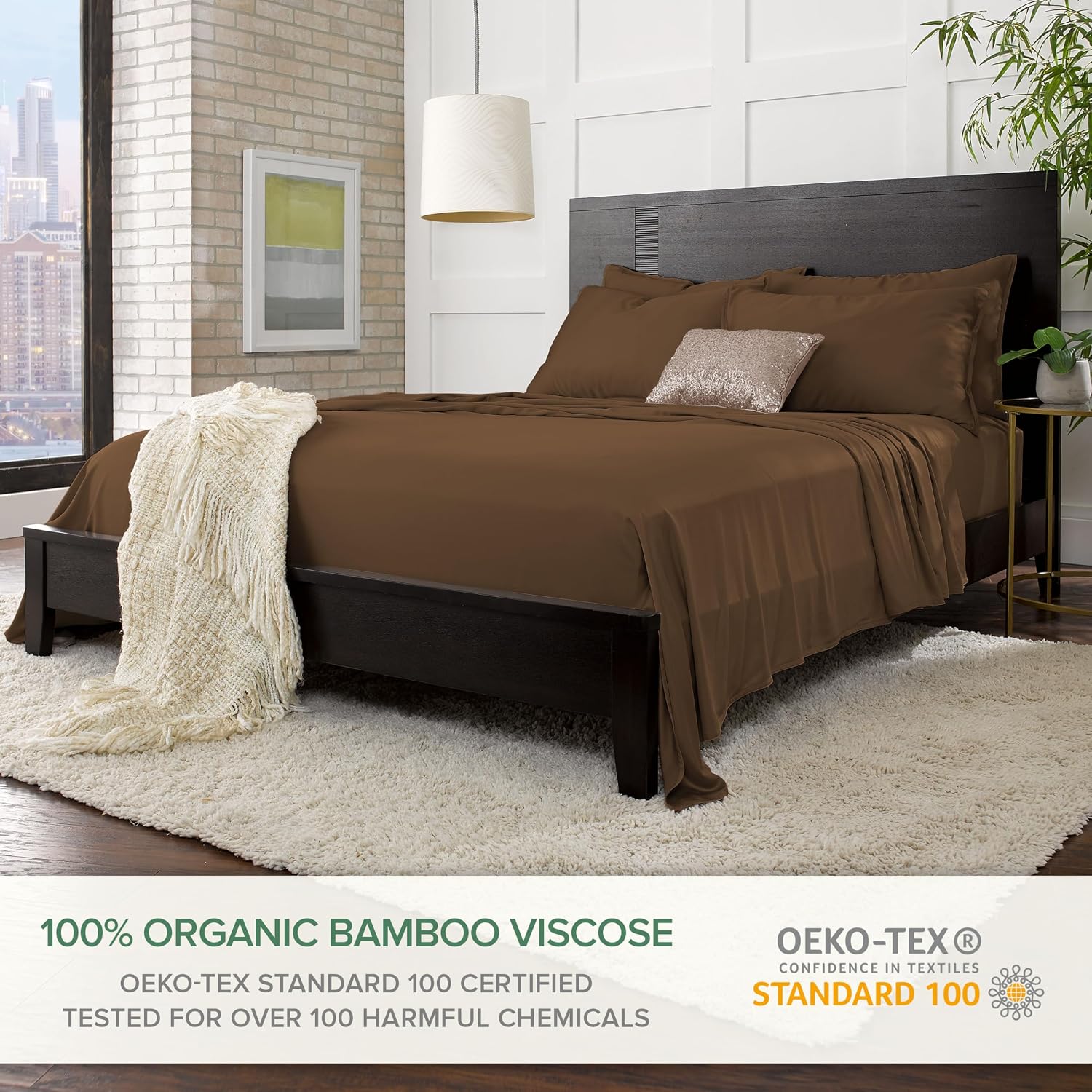 PureBamboo Pure Bamboo King Sheets, Genuine 100% Organic Viscose Derived from Bamboo Bed Sheet Set, Luxuriously Soft & Cooling, Double Stit…