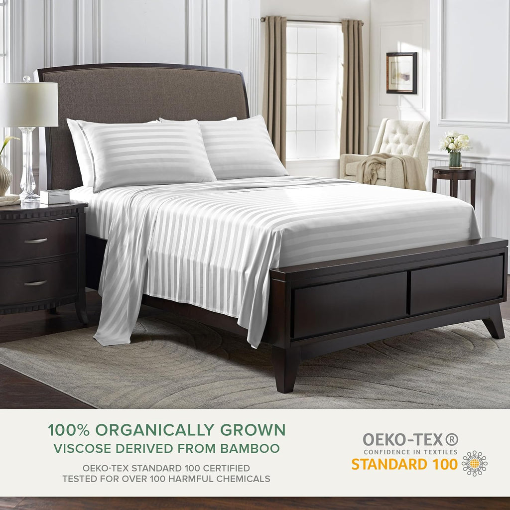 PureBamboo Pure Bamboo Queen Sheets, Genuine 100% Organic Viscose Derived from Bamboo Bed Sheet Set, Luxuriously Soft & Cooling, Double Sti…