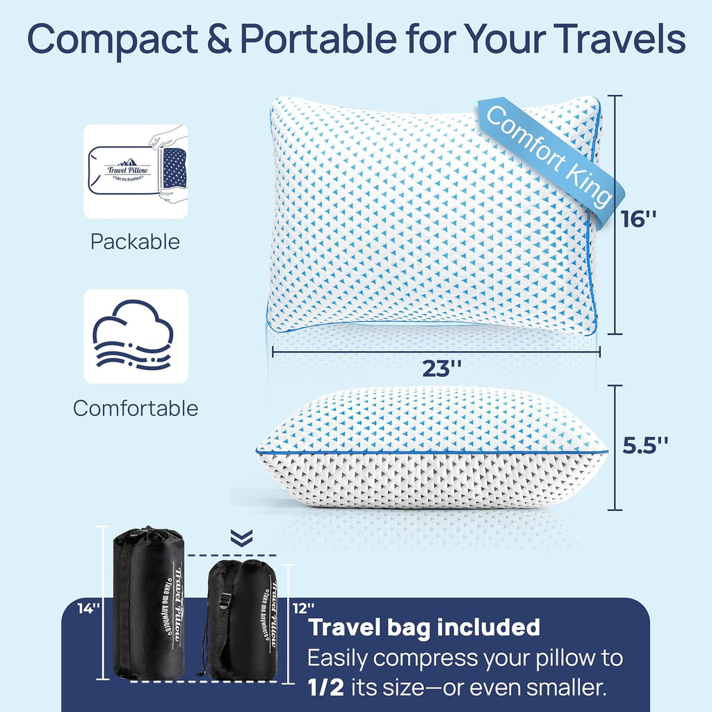 Fulocean Cooling Shredded Memory Foam Travel & Camping Pillow Large, Adjustable College Dorm Pillow for Home-Like Comfort, Compressible Port…