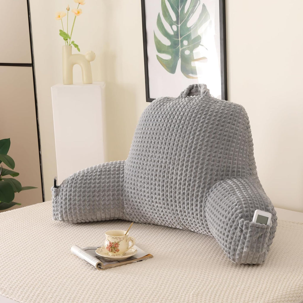 Pajeo Cozy Flannel Reading Pillow for Sitting Up in Bed, Skin-Friendly Sitting Pillow for Pregnancy & Nursing Support, Oeko-TEX Certified Bac…