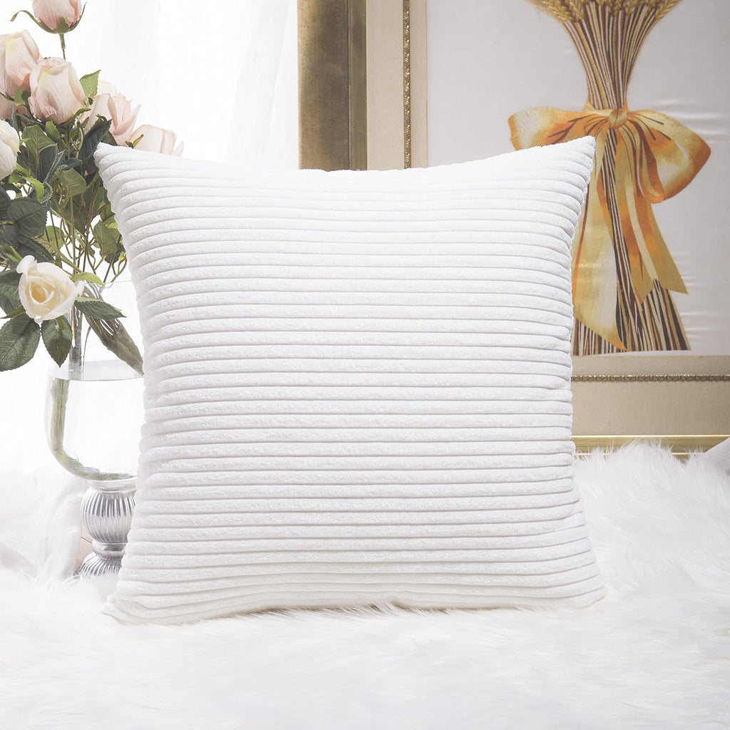 Home Brilliant Euro Sham Super Soft Striped Corduroy Velvet Decorative Throw Pillow Cushion Cover for Baby Couch Bench Sofa Summer Decor…