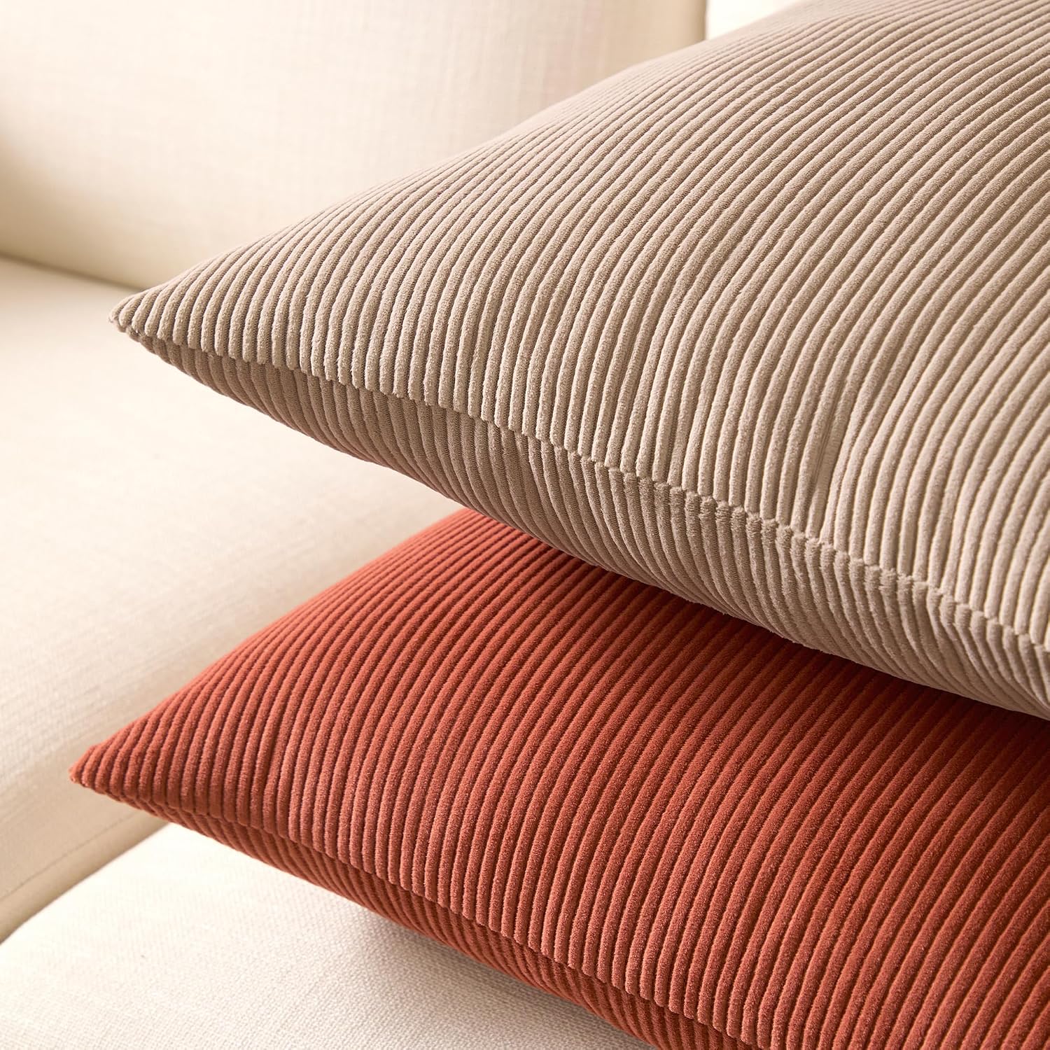 EncasaXO Encasa XO Corduroy Throw Pillows Covers 24"x24", Set of 2 Soft Textured Striped Boho Pillow Covers | Decorative and Cozy Cushion C…