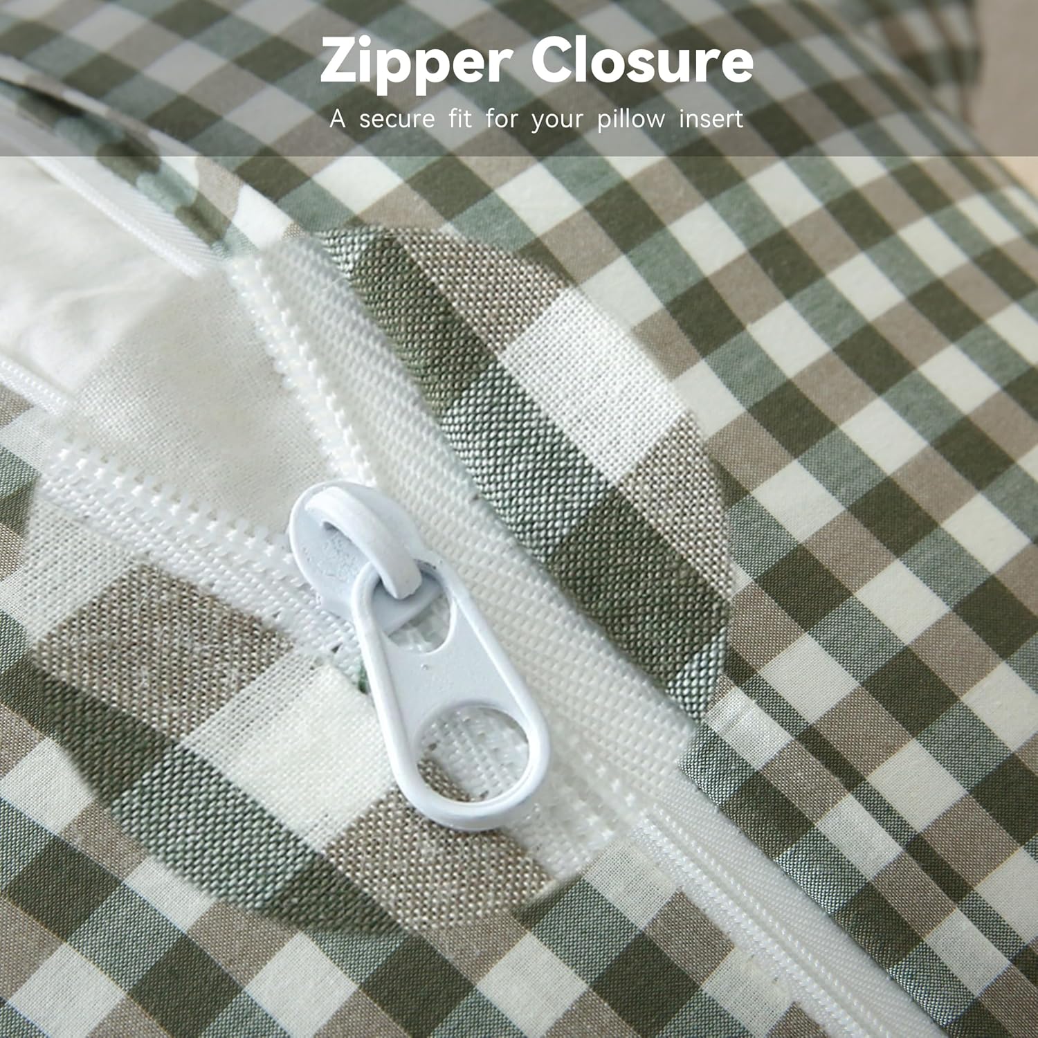 Jilboo Gingham Pillow Covers (2 Pack) - 22 x22 Inches Sage Green/White Plaid, 100% Washed Cotton Vintage Ruffle Decorative Throw Pillowcase…