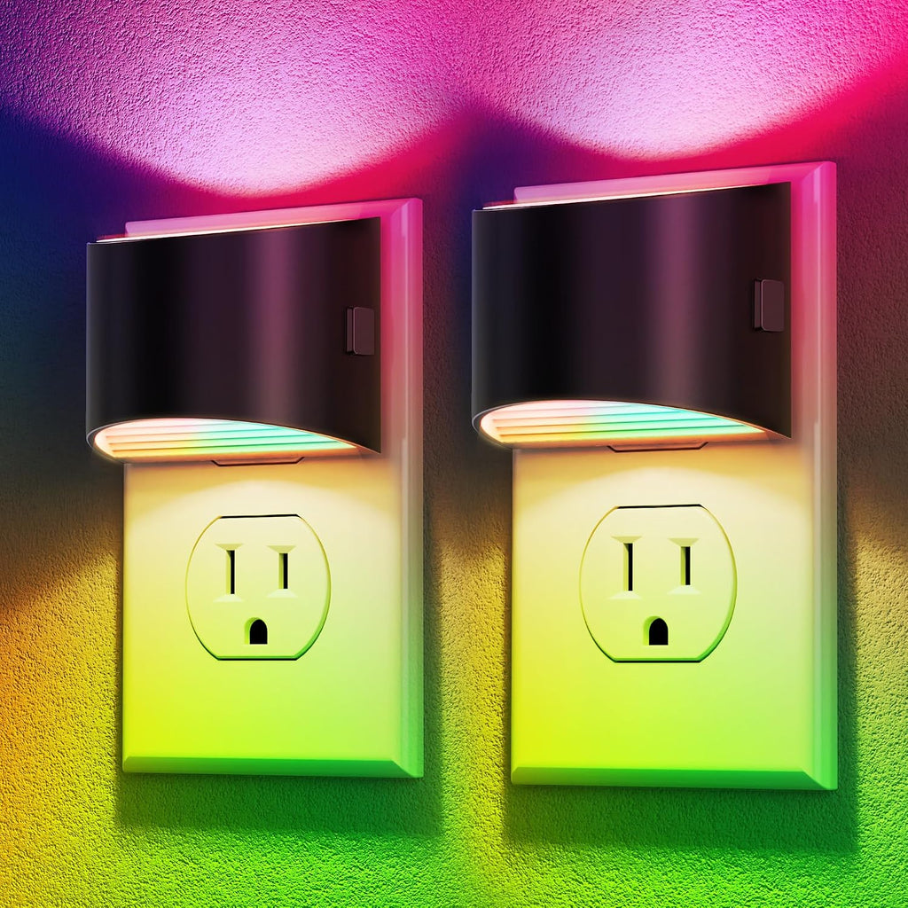 DORESshop LED Night Light[2 Pack], RGB Night Lights Plug into Wall, 3 Level Brightness Adjustable Plug in Night Light, Dusk to Dawn…