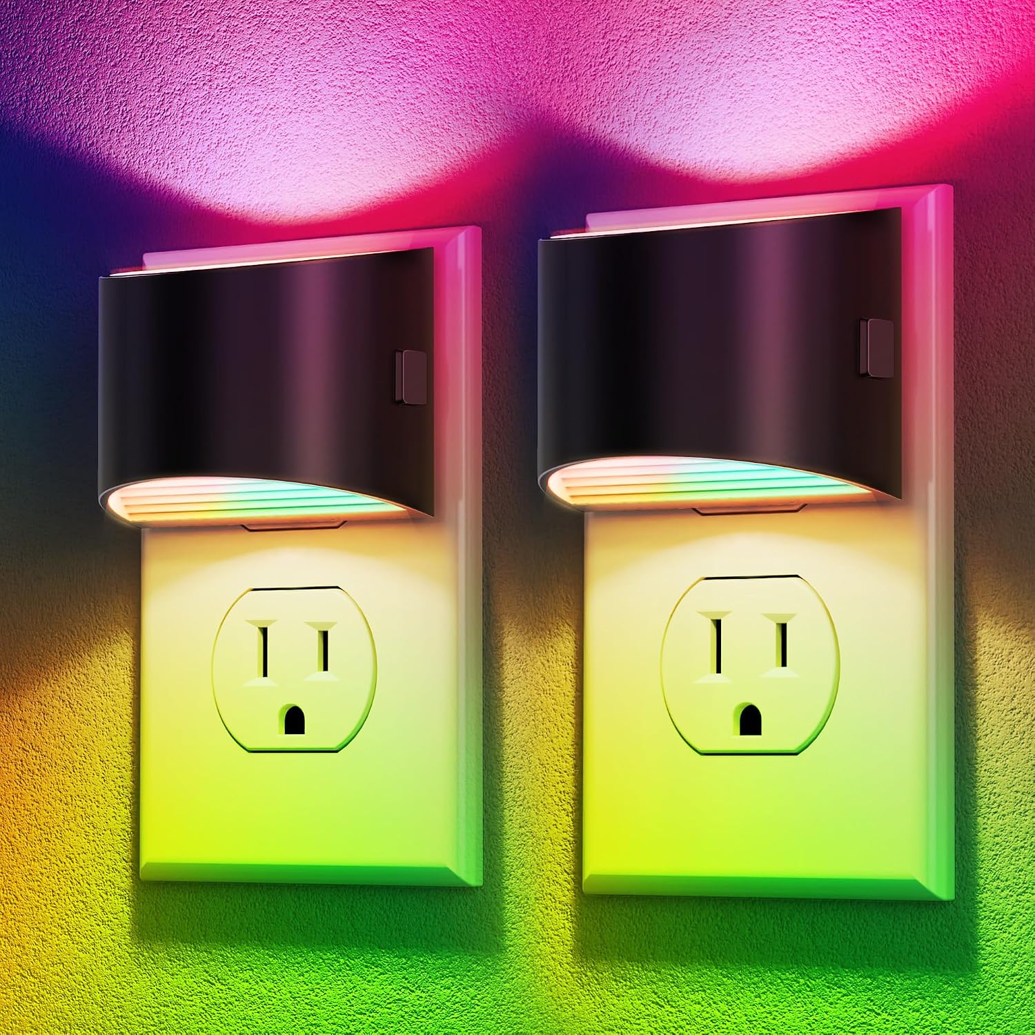 DORESshop LED Night Light[2 Pack], RGB Night Lights Plug into Wall, 3 Level Brightness Adjustable Plug in Night Light, Dusk to Dawn…