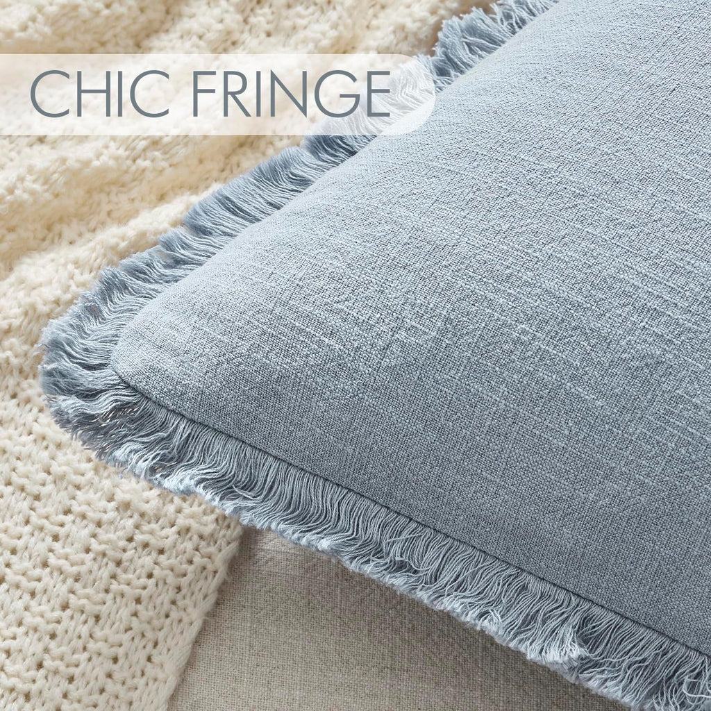 Anroduo Set of 2 Decorative Throw Pillow Covers 24×24 Inch Soft Linen Fringe Farmhouse Boho Vintage Cushion Covers with Tassels Accent Pill…