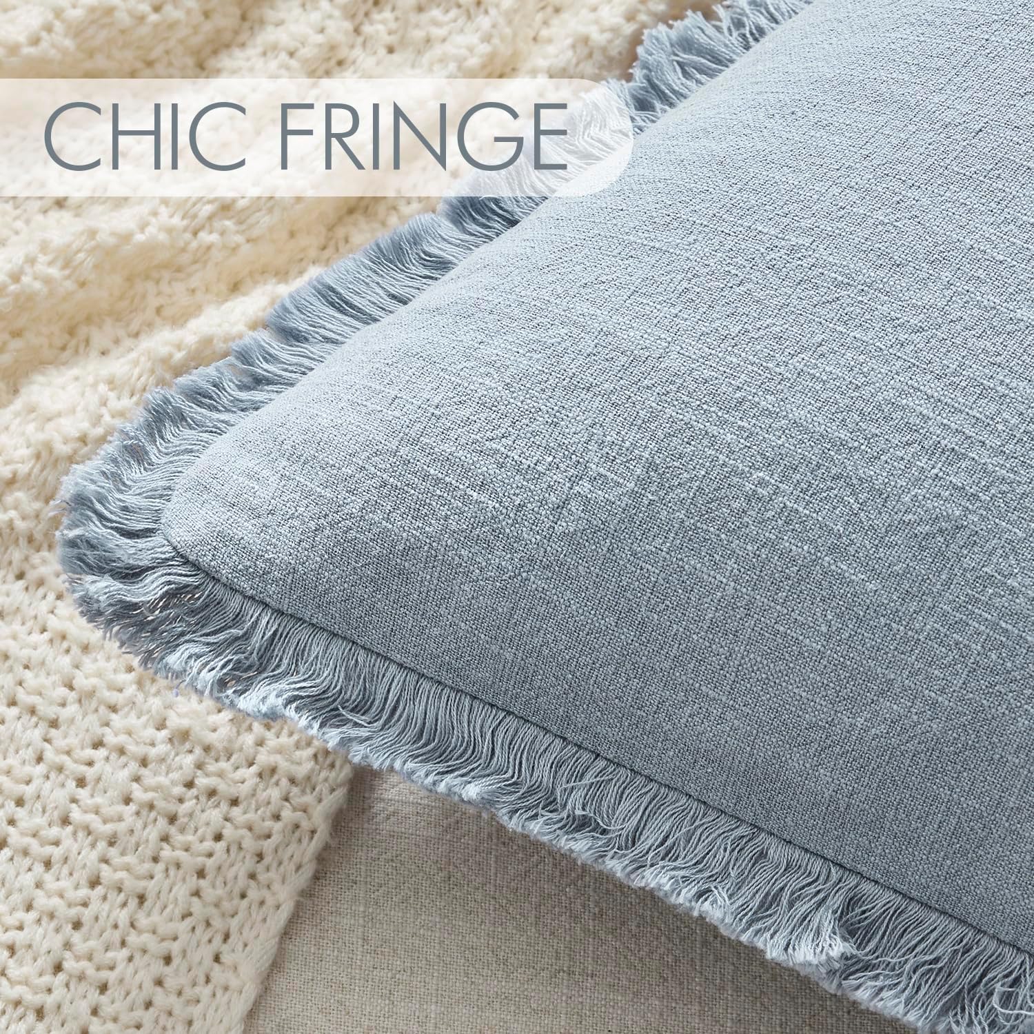 Anroduo Set of 2 Decorative Throw Pillow Covers 24×24 Inch Soft Linen Fringe Farmhouse Boho Vintage Cushion Covers with Tassels Accent Pill…