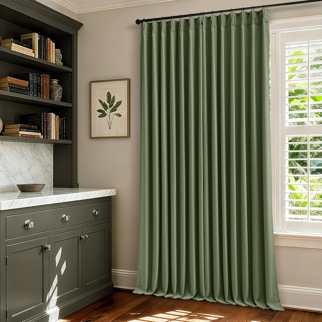 Twodrapes Thick Linen Olive Green Blackout Curtains 90 Inches Long for Living Room Bedroom 100% Black Out Pinch Pleated Drapes Double Layer…