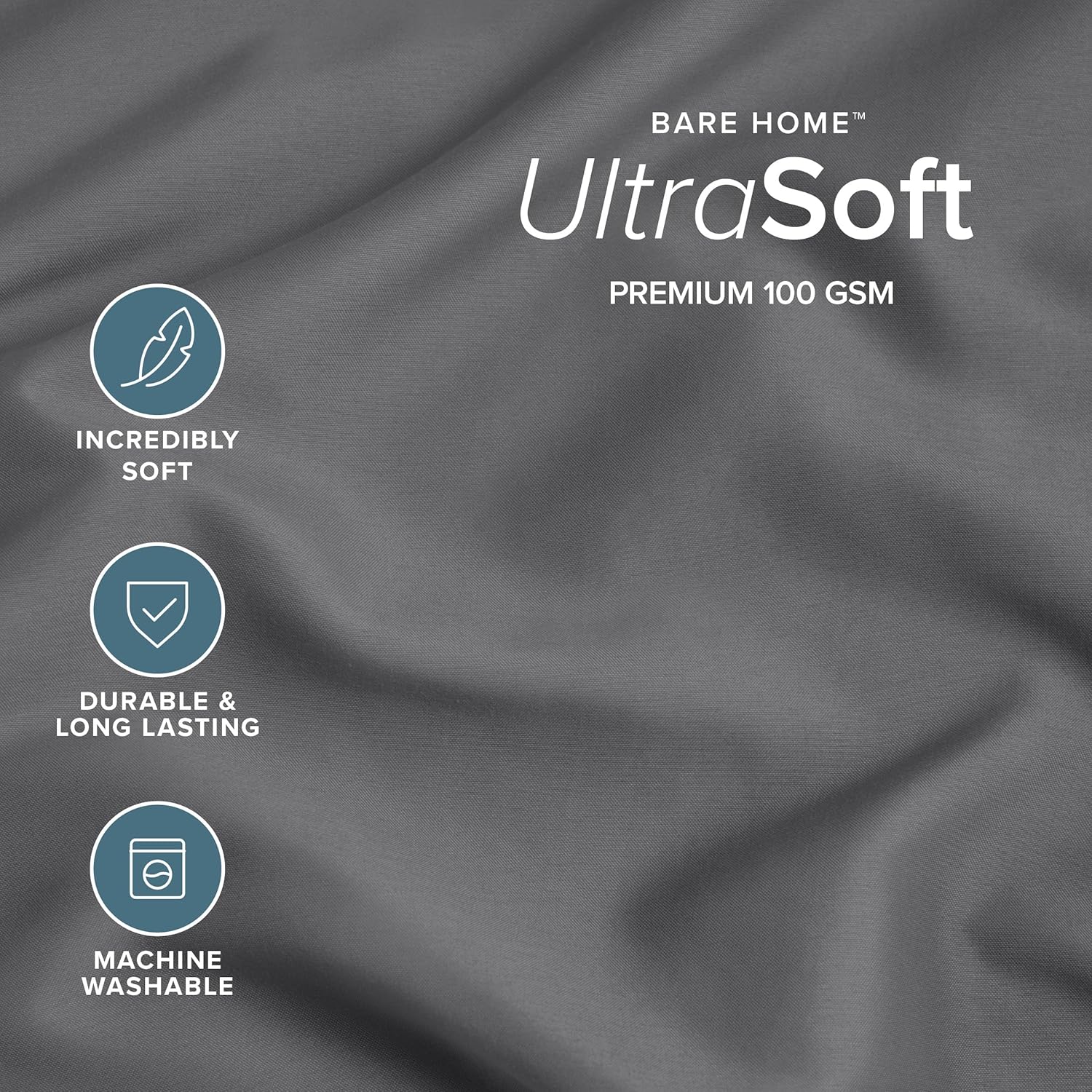 BareHome Bare Home Microfiber Bulk Pillow Cases - King Set of 4 - Cooling Pillowcases - Double Brushed - Light Grey Pillowcases 4 Pack - Ea…