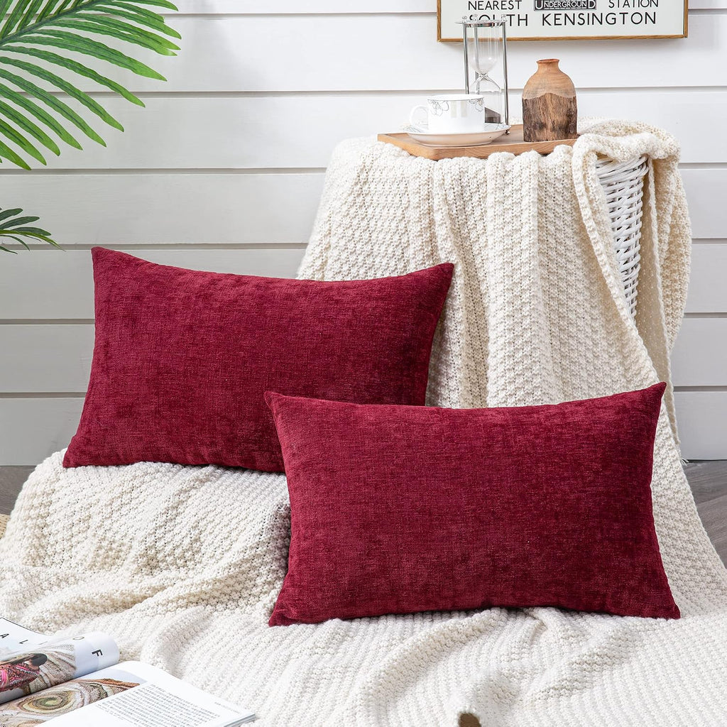 Gawamay Lumbar Decorative Throw Pillow Covers 12"x20" Inch Set of 2, Super Soft Chenille Rectangle Pillowcase for Living Room Bedroom Sofa…