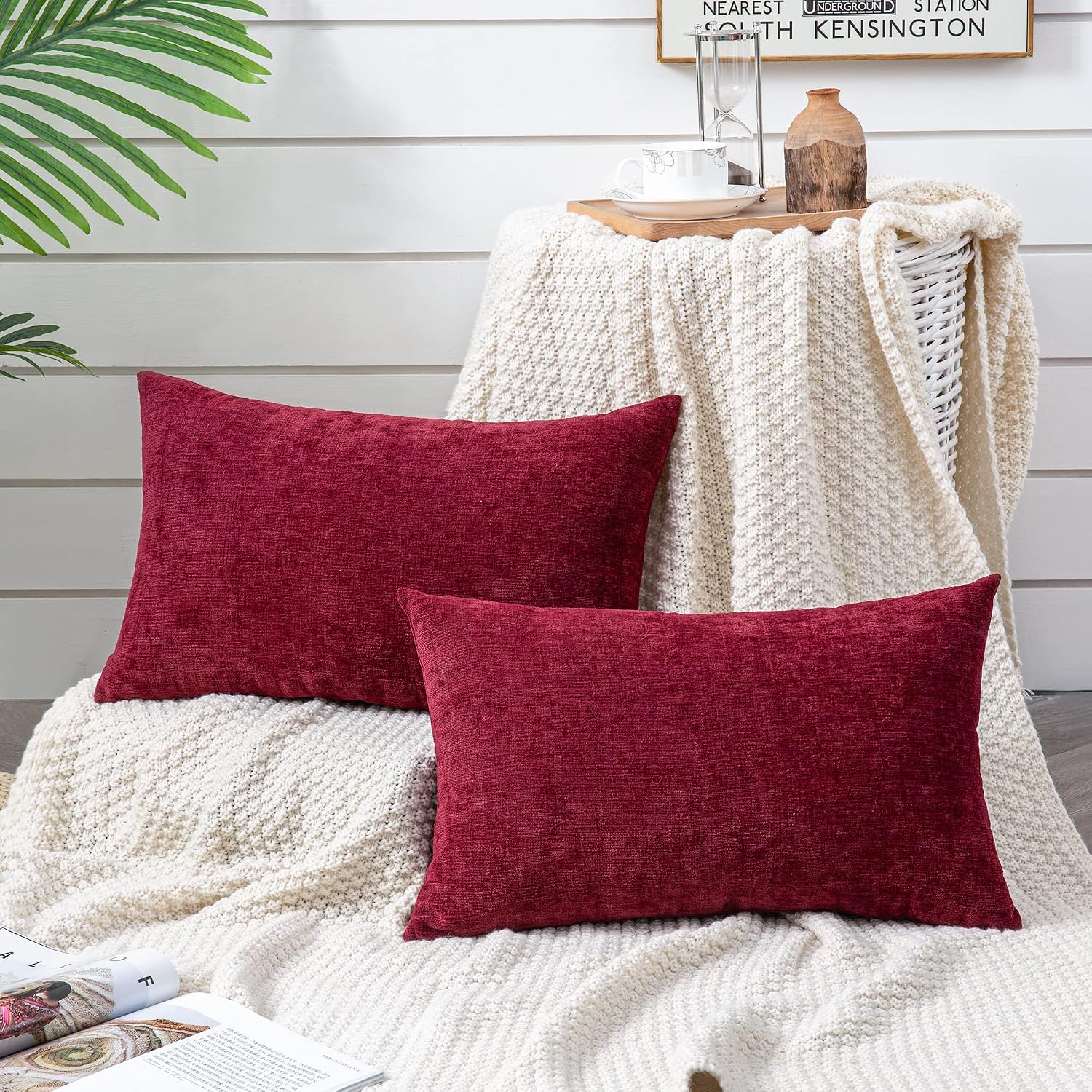 Gawamay Lumbar Decorative Throw Pillow Covers 12"x20" Inch Set of 2, Super Soft Chenille Rectangle Pillowcase for Living Room Bedroom Sofa…