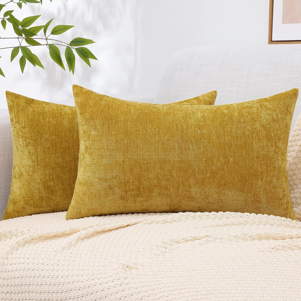 decorUhome Chenille Mineral Yellow Throw Pillow Covers 12x20 Inch Set of 2, Decorative Soft Couch Pillow Covers Solid Dyed Accent Farmhouse…