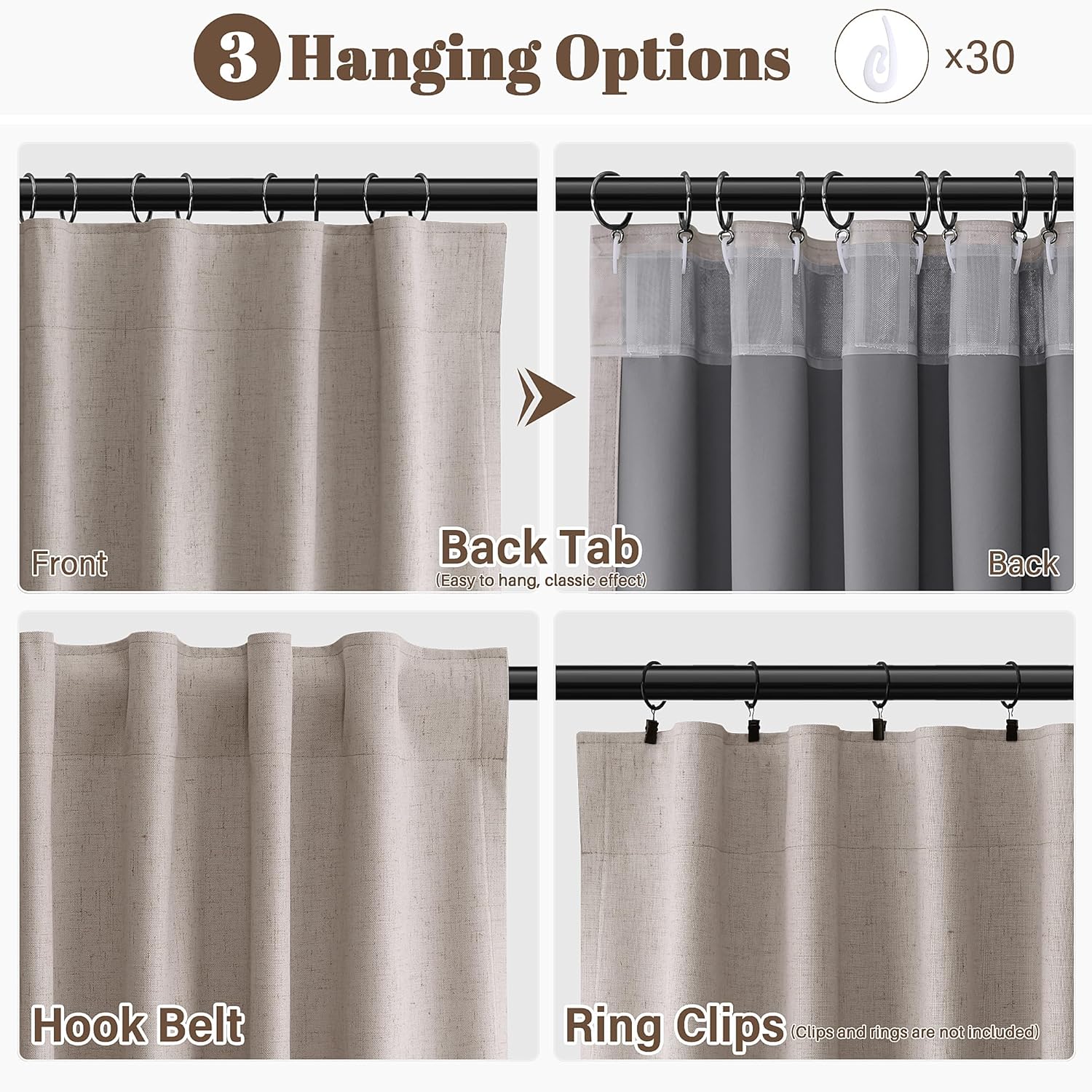Guken Oatmeal Linen 100% Black Out Curtains for Dining Room 102 Inches Long 2 Panels Set Thermal Insulated Sound Proof Blackout Elegant Pin…