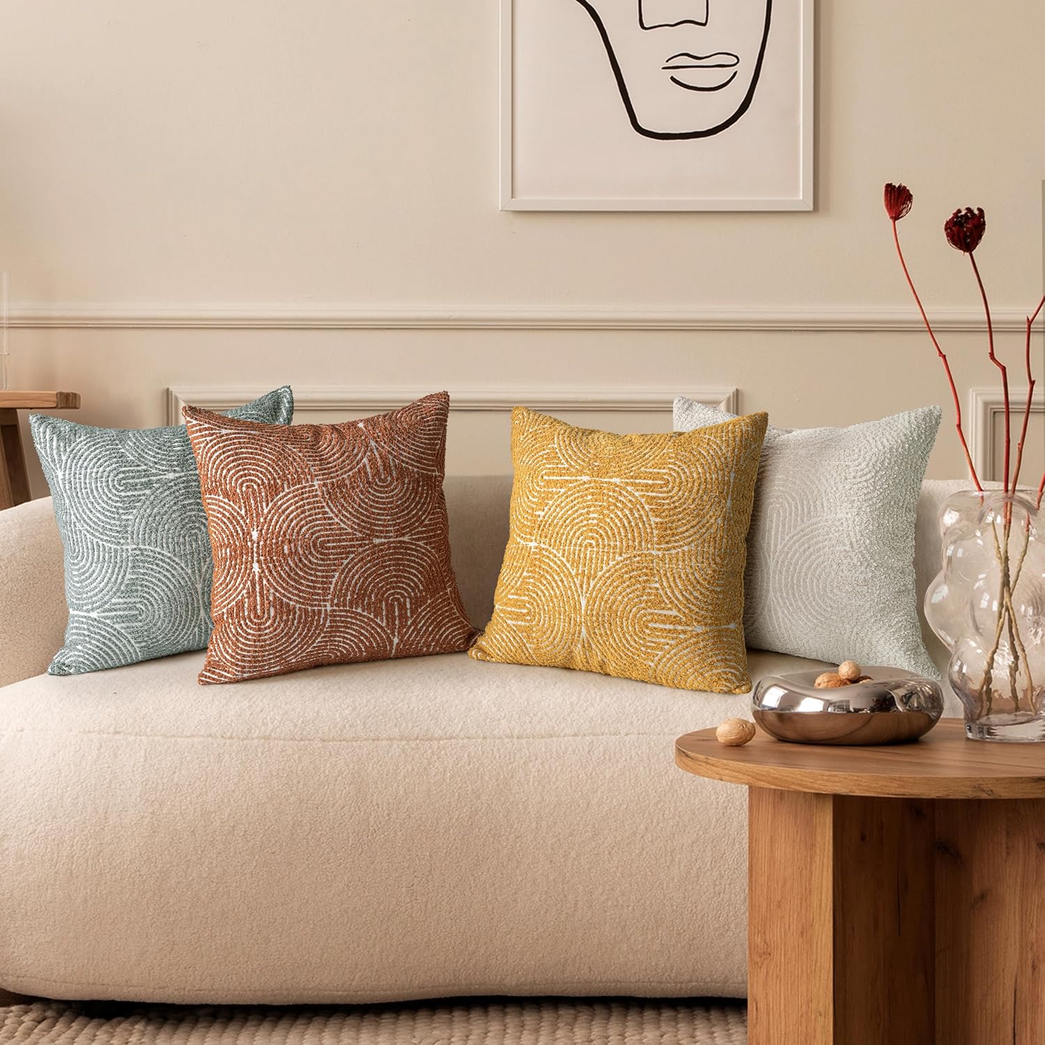 Aels Boho Decorative Textured Throw Pillow Covers 18x18, Organic Modern Mid Century Rainbow Tufted Pillow Case, Farmhouse Rustic Geometric…