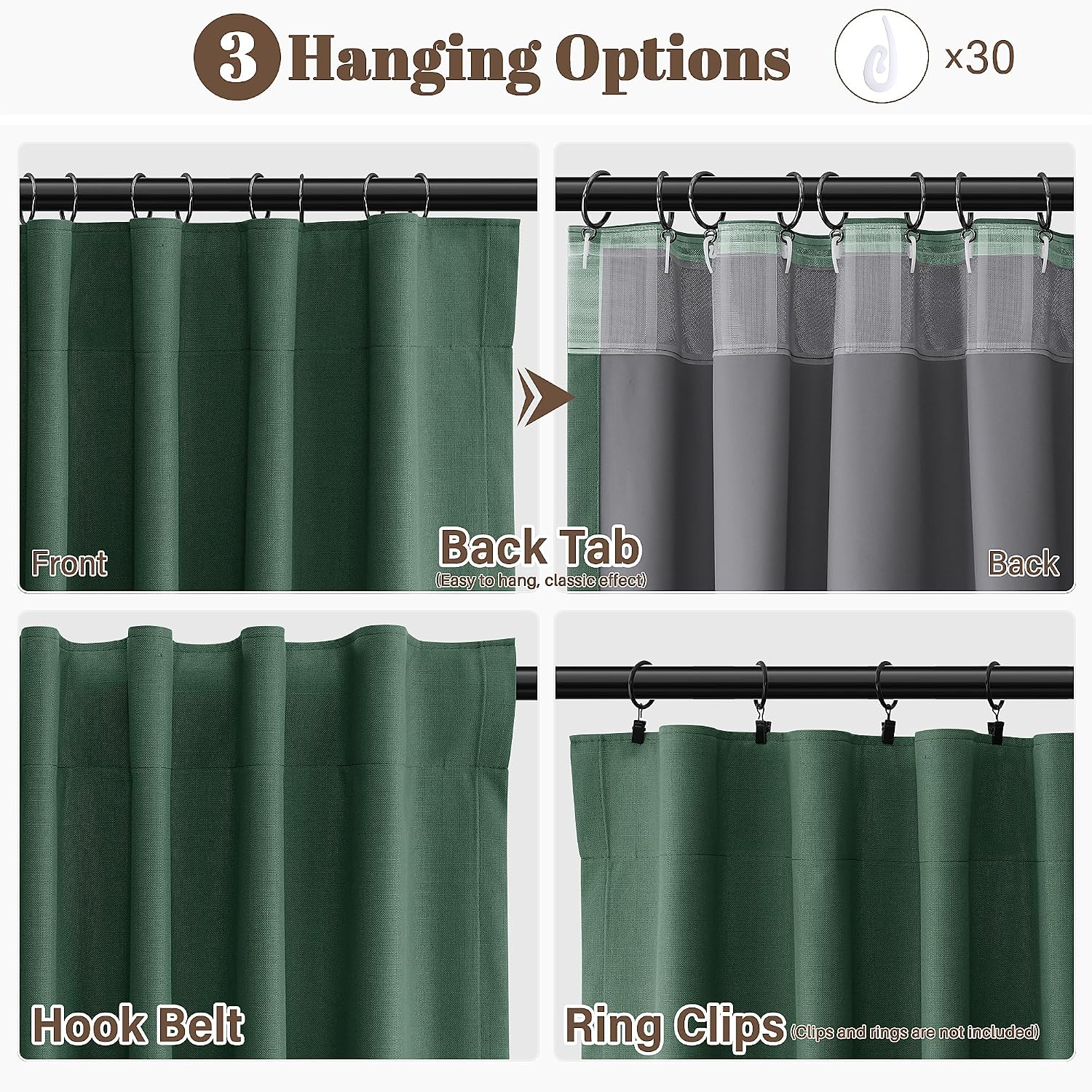Guken Green Linen 100% Blackout Curtains 120 Inches Long 2 Panels Set Modern Room Darkening Black Out Thermal Insulated Noise Cancelling Pa…