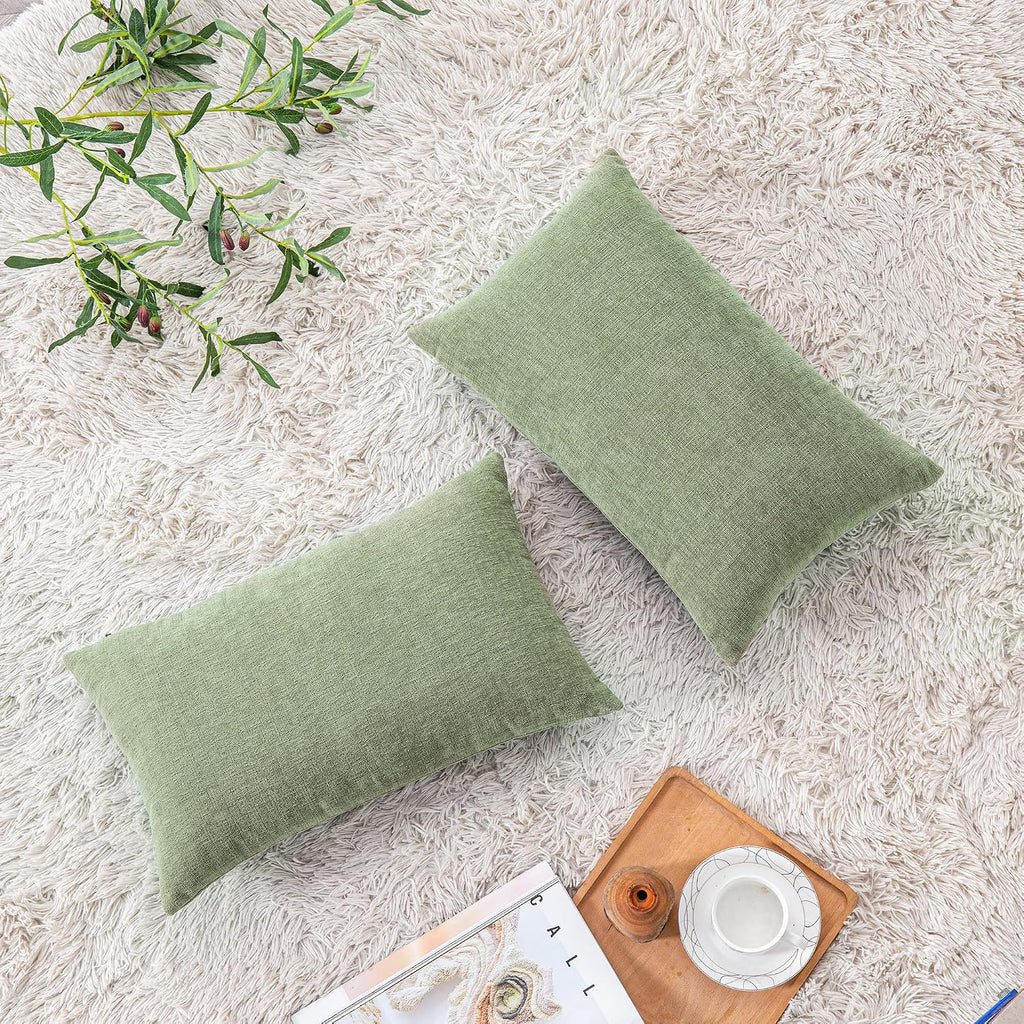 Gawamay Lumbar Decorative Rectangle Throw Pillow Covers 12"x20" Inch Set of 2, Super Soft Chenille Throw Pillowcase for Sofa Living Room Be…