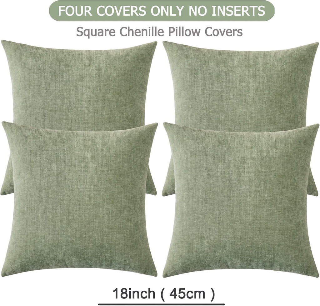 Gawamay Decorative Square Throw Pillow Covers 18"x18" Inch Set of 4, Super Soft Chenille Pillows Farmhouse Fall Pillowcase for Living Room…