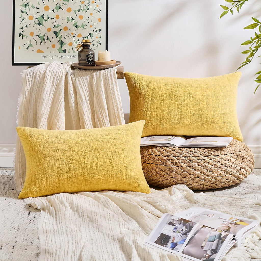 Gawamay Set of 2 Decorative Lumbar Soft Chenille Throw Pillow Covers 12x20 Inch (30x50 CM), Boho Farmhouse Cushion Cases, Couch Pillow Cove…
