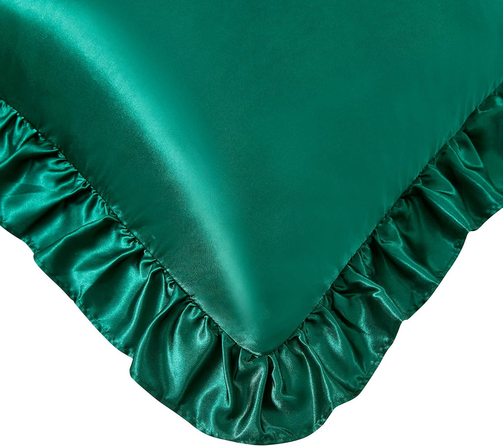 HommxJF Silky Satin Ruffled Pillow Cases for Hair and Skin, Blackish Green Silk Pillowcases Standard Set of 2 with Envelope Closure Princess…