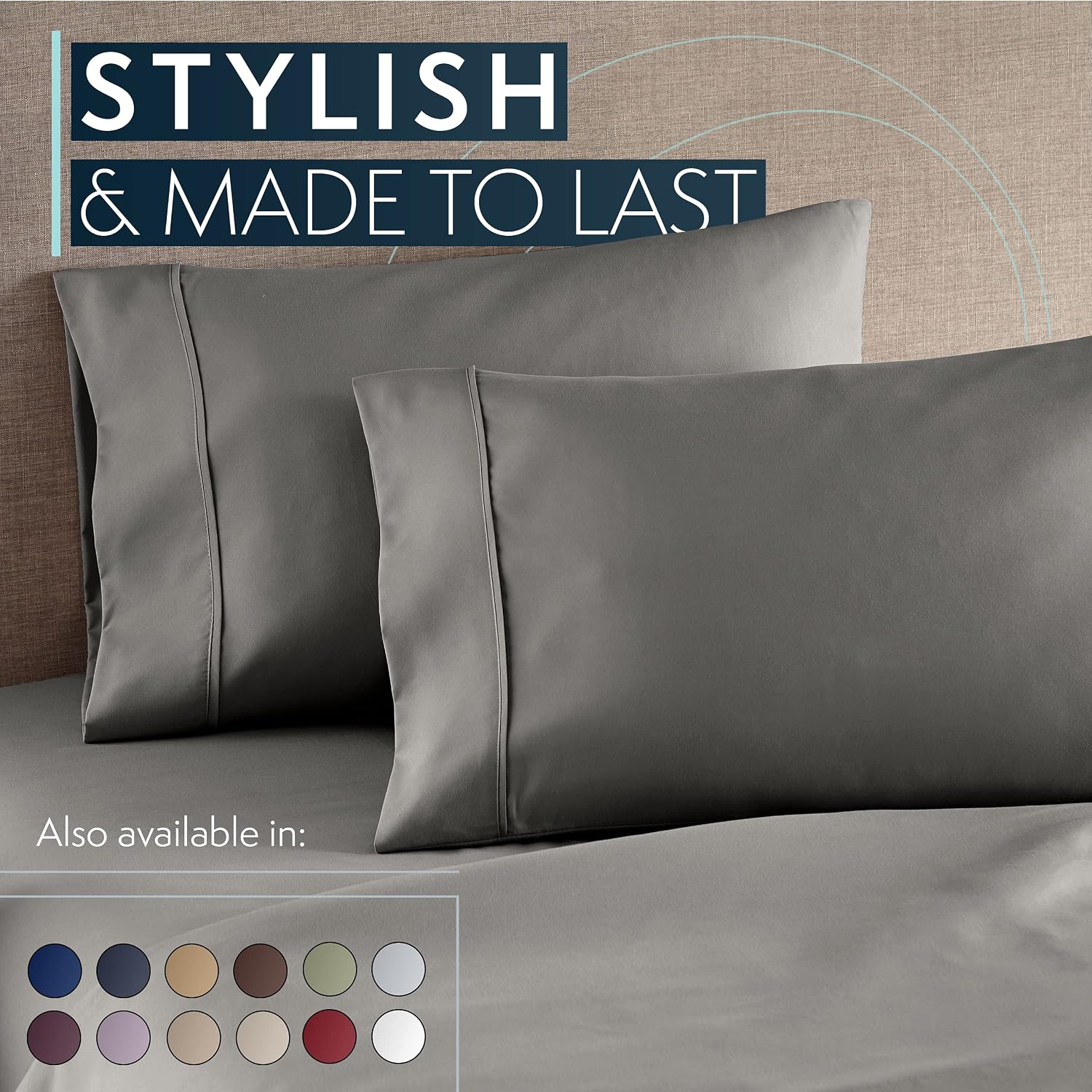 HCCollection HC Collection King Pillow Cases Set of 2- Microfiber, Extra Soft Pillowcases - easy maintenance & Machine Washable - Gray Gray