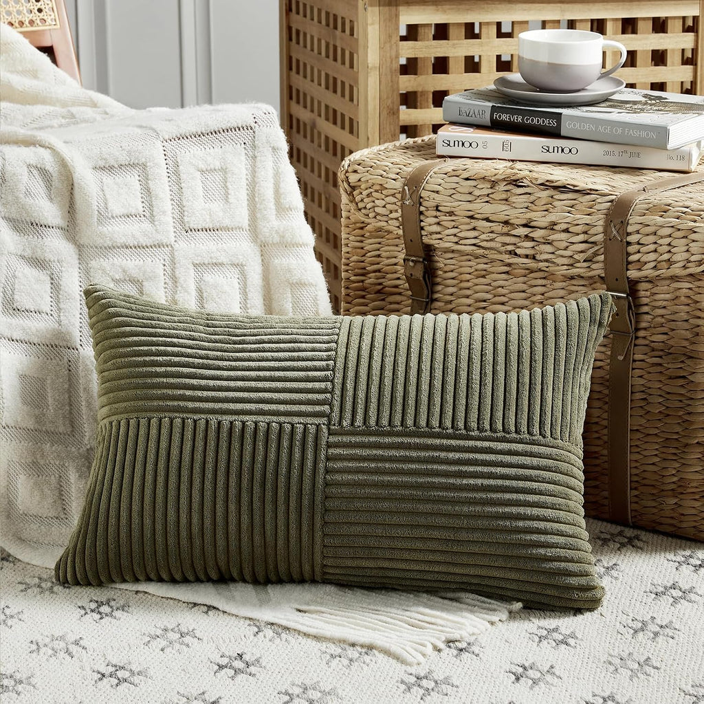 Fancy Homi 2 Packs Olive Green Lumbar Decorative Throw Pillow Covers 16x32 Inch for Living Room Couch Bed, Farmhouse Boho Home Decor…