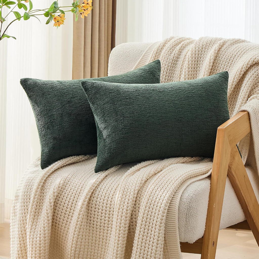 Gawamay Set of 2 Decorative Lumbar Soft Chenille Throw Pillow Covers 12x20 Inch (30x50 CM), Boho Farmhouse Cushion Cases, Couch Pillow Cove…