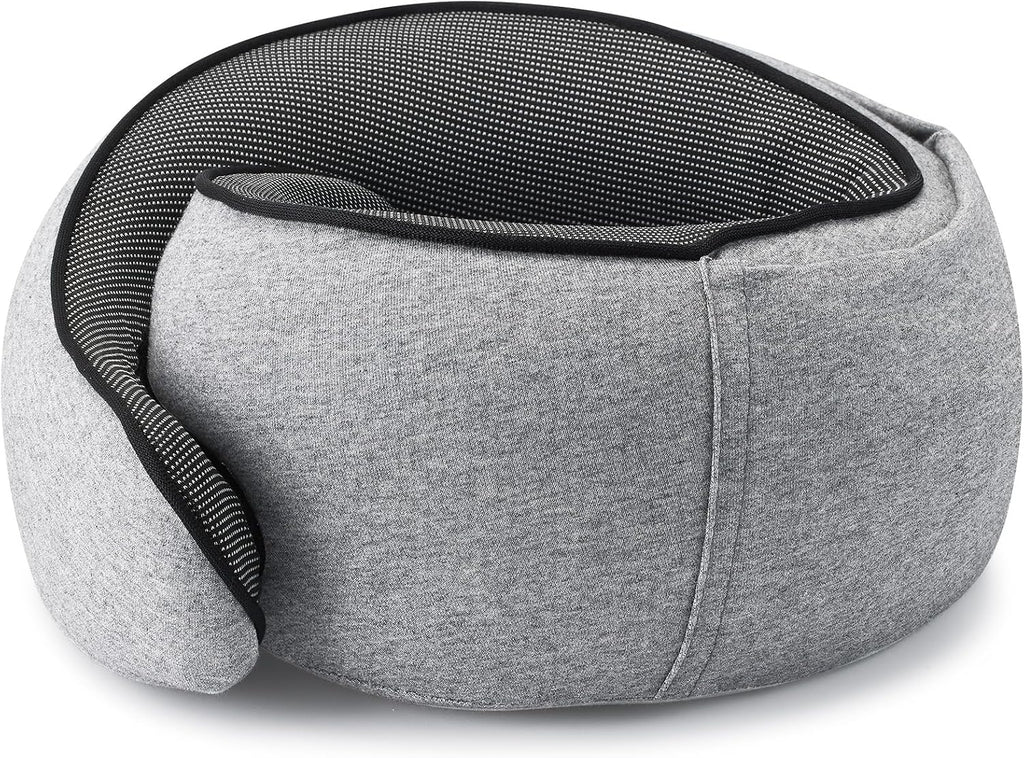 Travel Pillow with Hood (Light Gray) - for Airplane Travel and Car Ride Nap, Foldable Hood, Slow-Rebound Memory Foam, 360 Ergonomic…