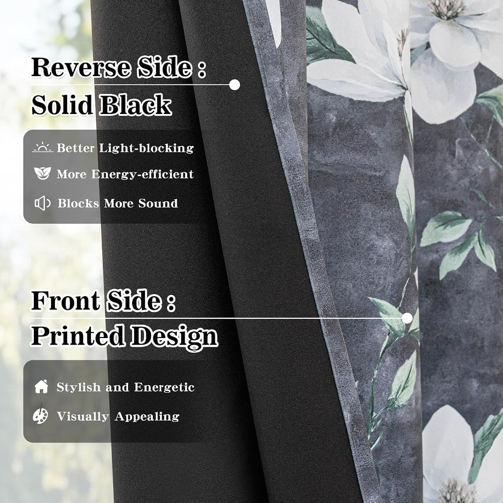 Myskyhome MYSKY HOME 95% Floral Blackout Curtains & Drapes 84 Inches Long 2 Panels for Living Room Bedroom - Thermal Insulated Light Blocki…