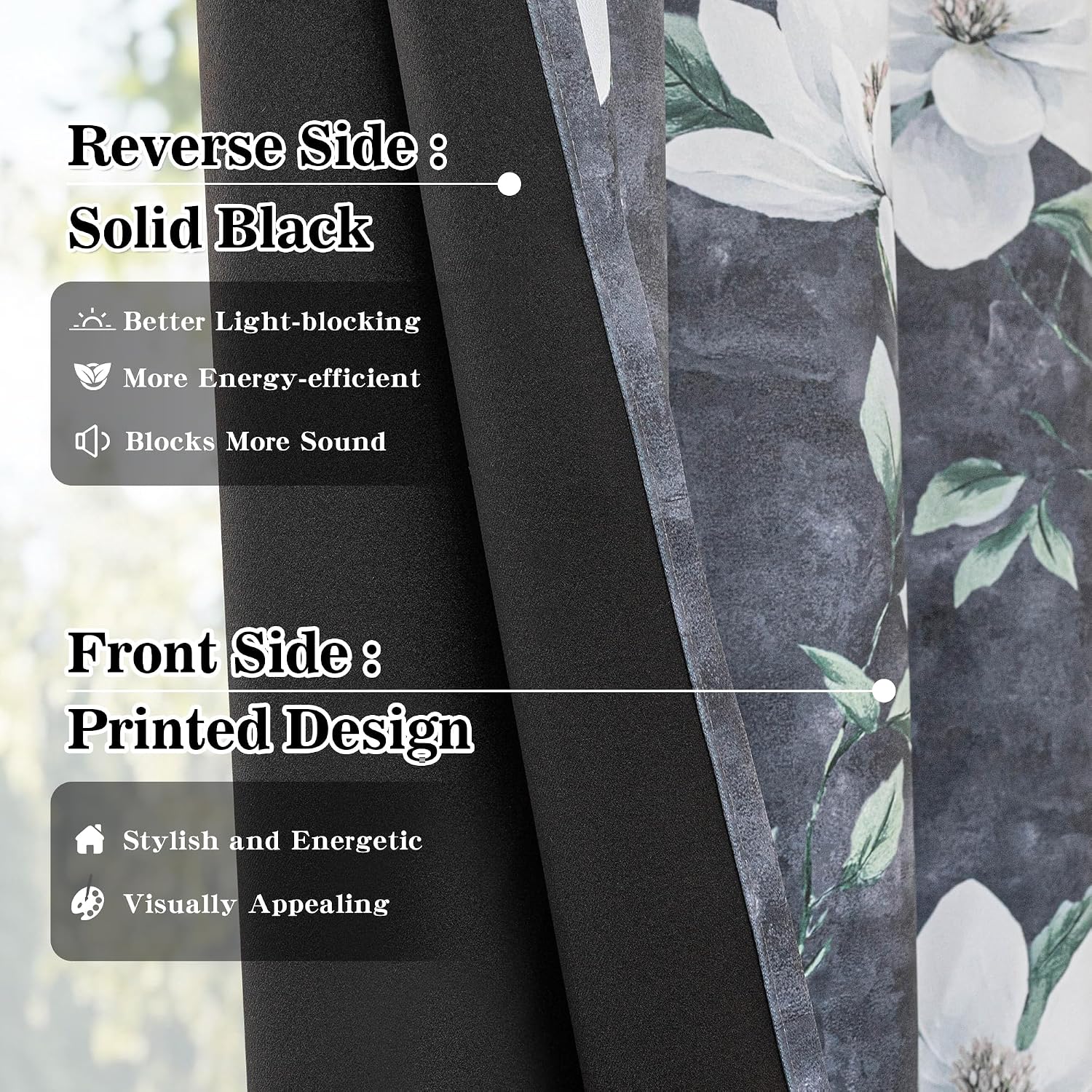Myskyhome MYSKY HOME 95% Floral Blackout Curtains & Drapes 84 Inches Long 2 Panels for Living Room Bedroom - Thermal Insulated Light Blocki…