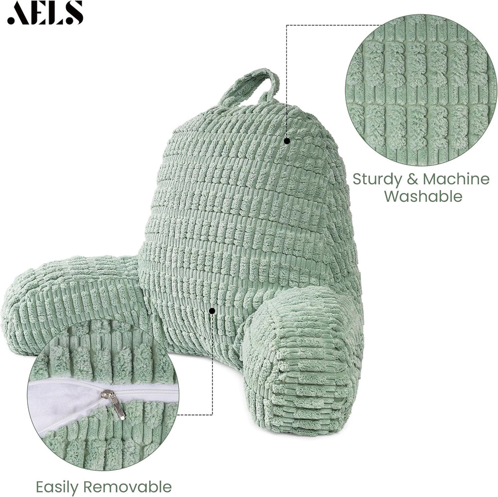Aels Large Reading Pillow Replacement Cover with Arms and Pockets (Cover ONLY), 18" Soft Corduroy Striped Backrest Pillow Cover Fits Standa…