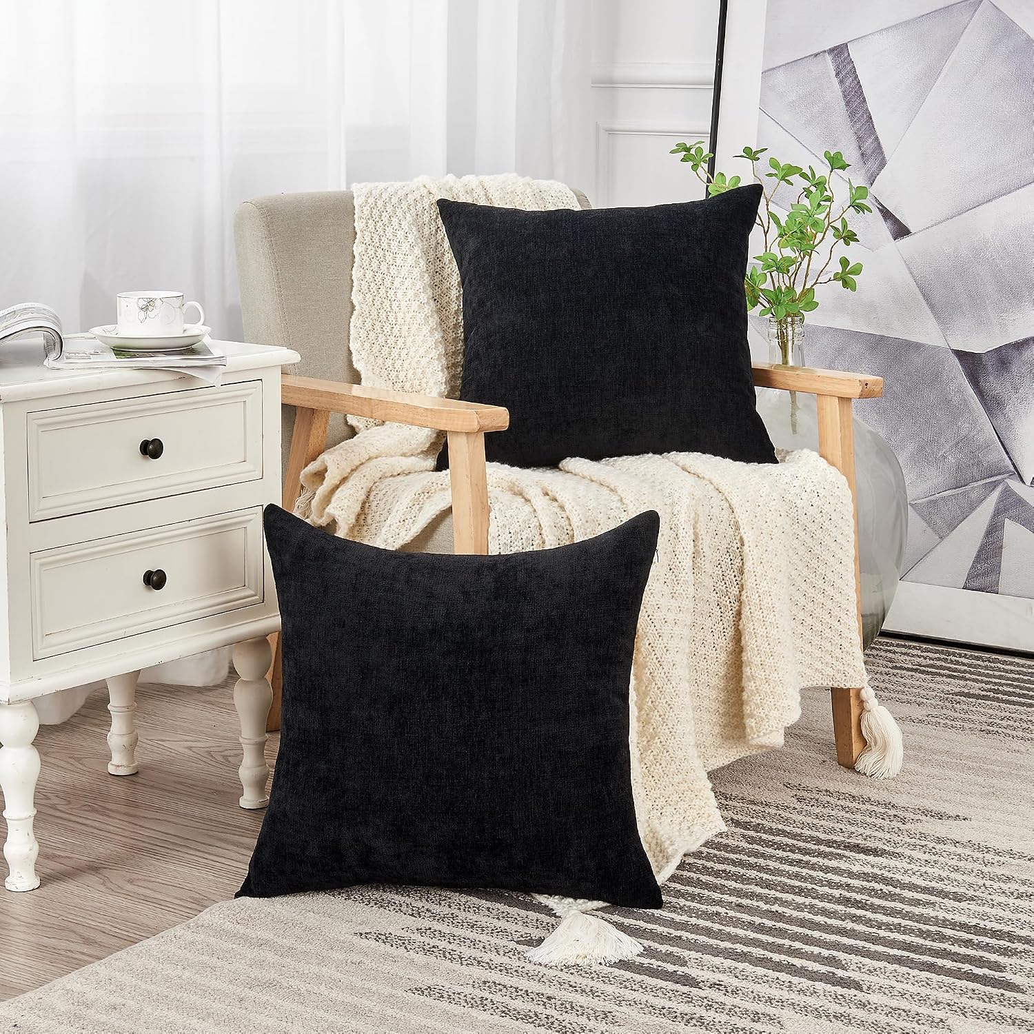 Gawamay Decorative Chenille Throw Pillow Covers 24x24 Inch Pack of 2, Soft Square Couch Pillow Cover for Sofa Cushion Living Room Bedroom S…