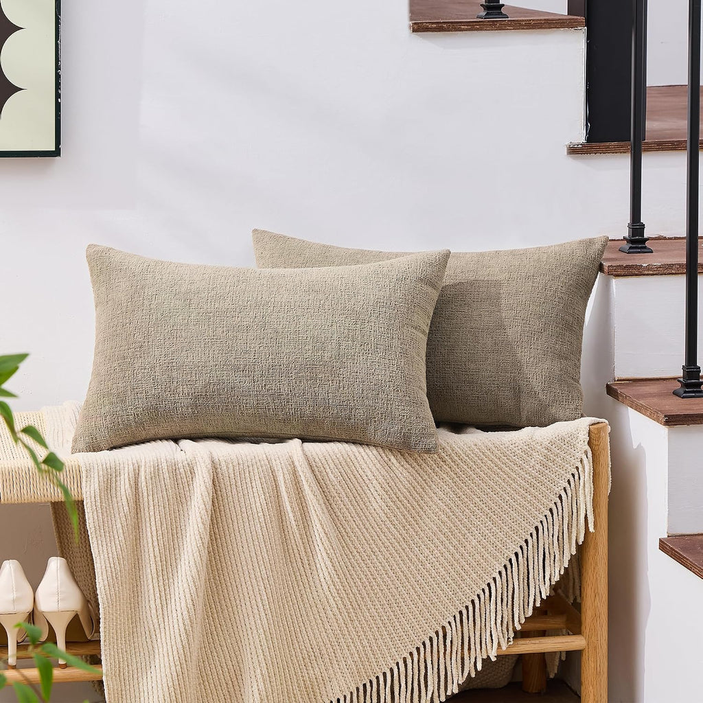 Gawamay Set of 2 Decorative Lumbar Soft Chenille Throw Pillow Covers 12x20 Inch, Boho Farmhouse Cushion Cases, Couch Pillow Covers for Livi…