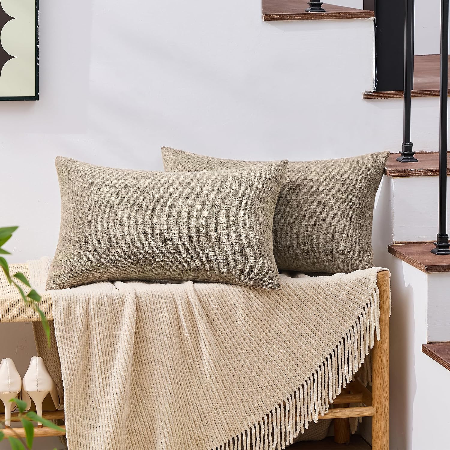Gawamay Set of 2 Decorative Lumbar Soft Chenille Throw Pillow Covers 12x20 Inch, Boho Farmhouse Cushion Cases, Couch Pillow Covers for Livi…