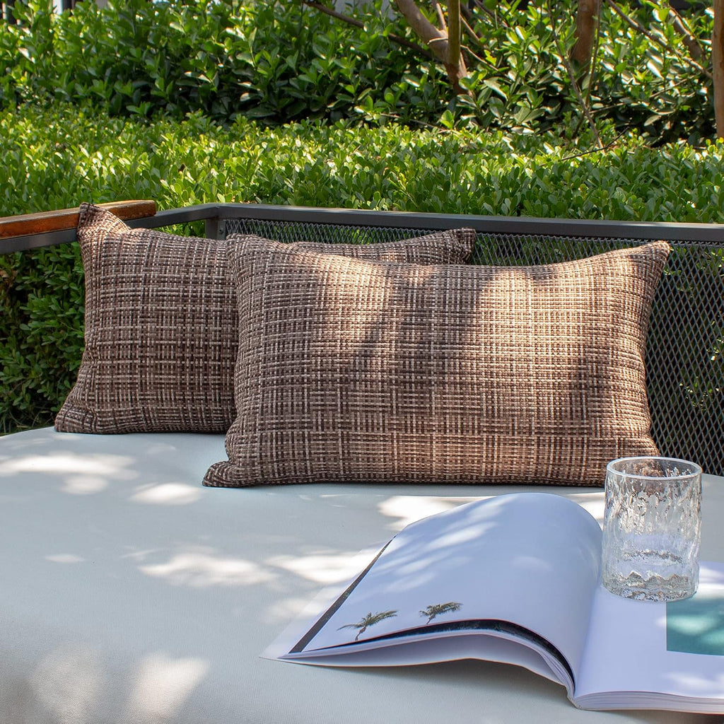 Kevin Textile Pack of 2 Decorative Outdoor Waterproof Throw Pillow Covers Lumbar Pillowcases Modern Cushion Cases for Patio Couch Bench…