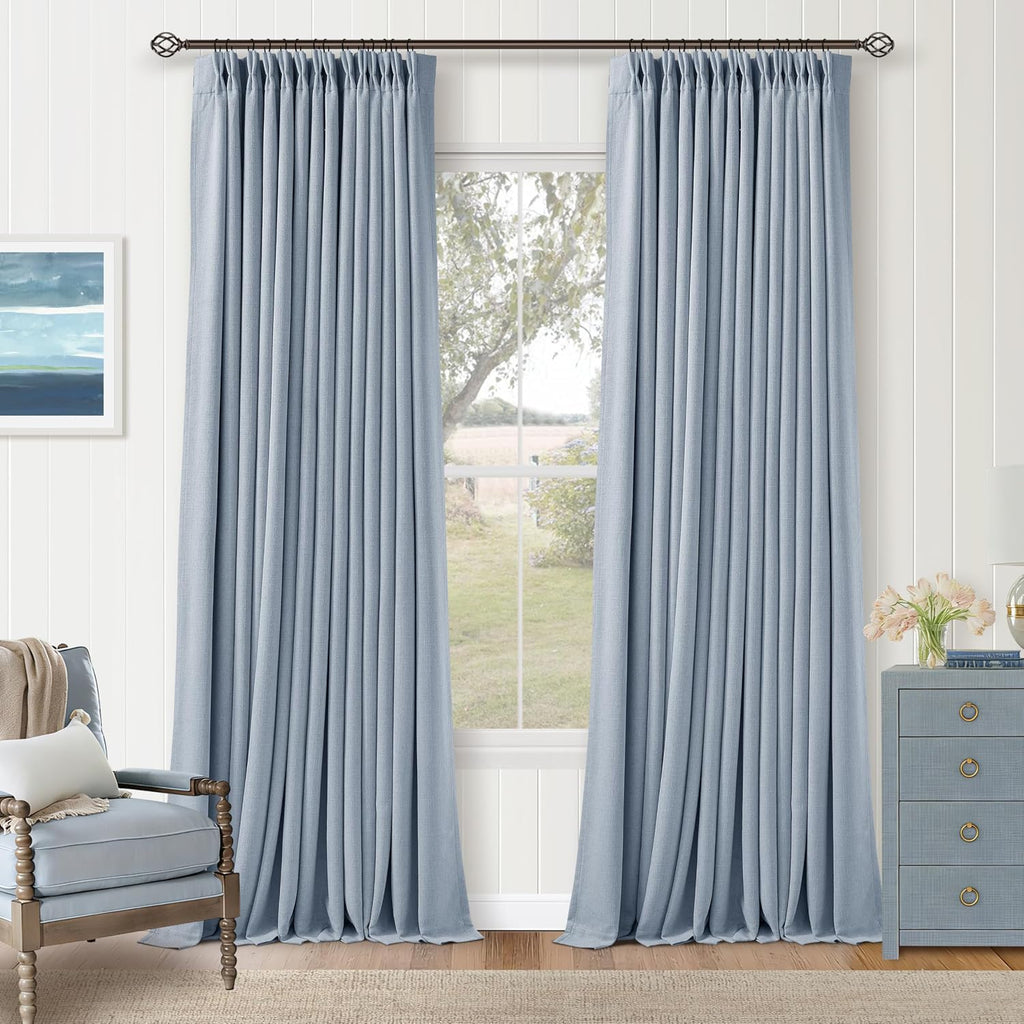 Twodrapes 100 Inch Blackout Pinch Pleated Curtains 2 Panel Set for Living Room Darkening Thick Linen Textured 100% Black Out Drapes 100 Inc…